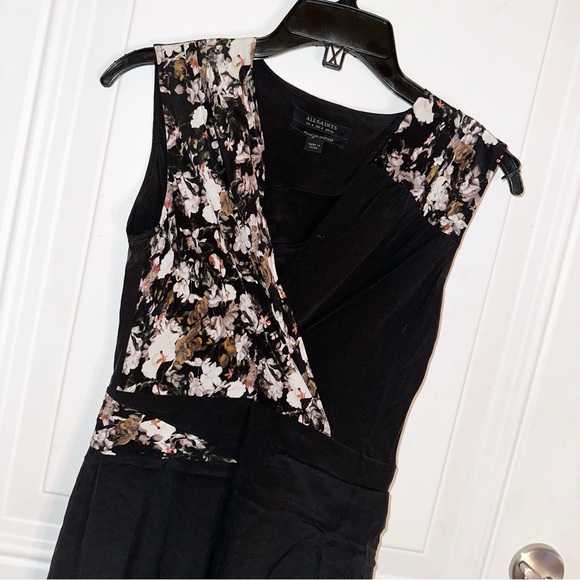 All Saints Black and Floral Silk Dress Sz‎ 0 - Picture 3 of 12